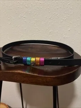 Kurt Geiger | Accessories | Black Belt With Rainbow Metallic Accent ...